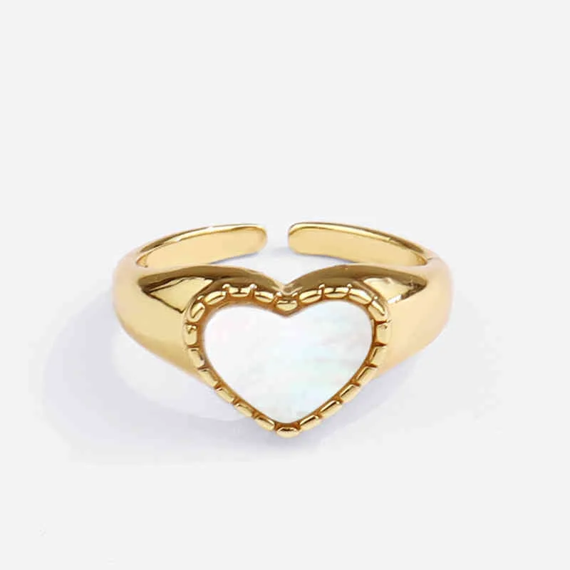 Moda Europeia e Americana Estilo Heart-shaped White Shell Ring Simples Ador Feminino Anel de Ouro Fornecimento Cross-frontal