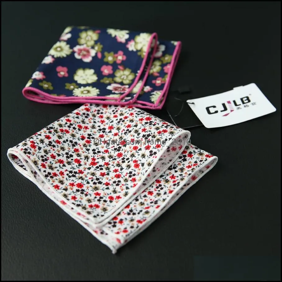 10pcs /Lot 27colors Selectable Korean Fashion Designer High Quality Mens Pocket Square Handkerchief Print Flower Cotton 24x24cm