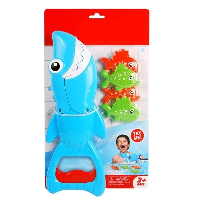 Hai-Grabber-Badespielzeug für Jungen und Mädchen, Fangspiel mit 4 Fischen, Badewannenangeln, 23GD 210712