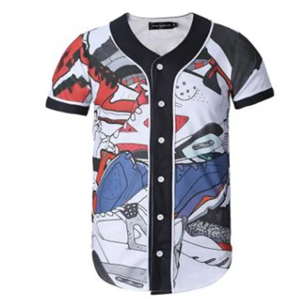 Men's Baseball Jersey 3d T-shirt Printed Button Shirt Unisex Summer Casual Undershirts Hip Hop Tshirt Teens 017