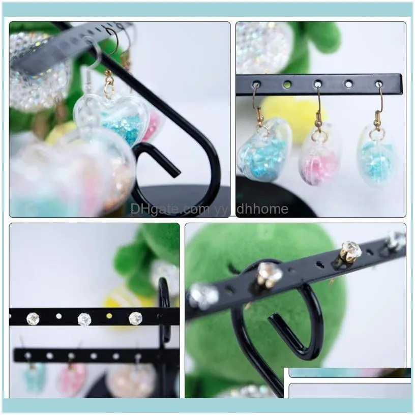 1Pc Double-tier Earrings Stand Creative Display Rack Home Jewelry Holder (Black) Pouches, Bags