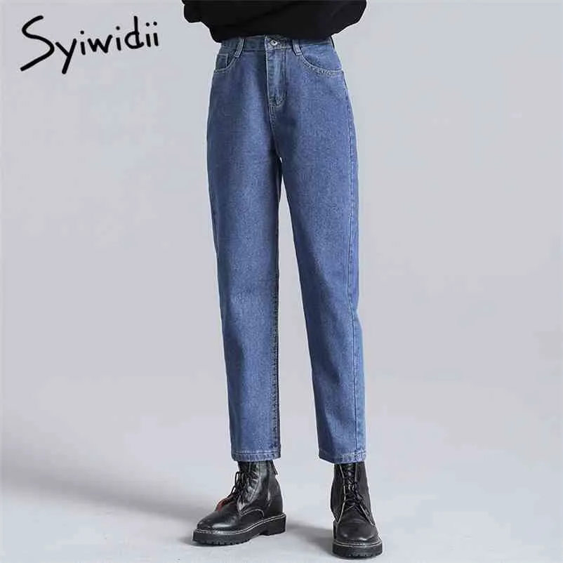 syiwidii bleu jeans femmes taille élastique denim pantalon noir beige Vintage lavé taille haute jeans plus la taille maman jeans mode 210322