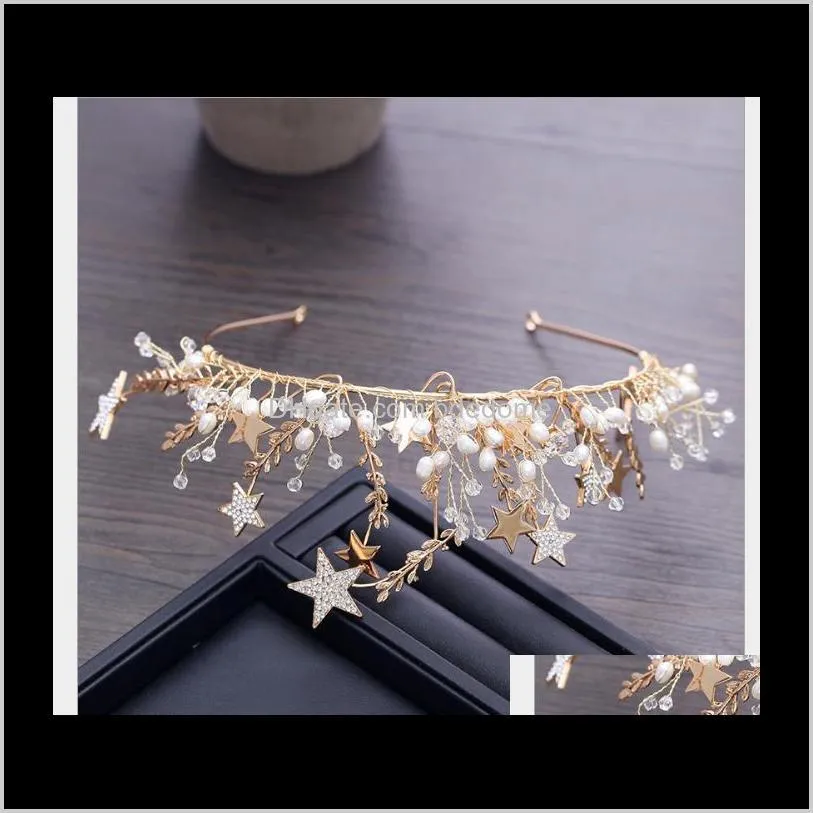 sweet headdress pearl crown mercury diamond princess hair jewelry crown wedding garment accessories