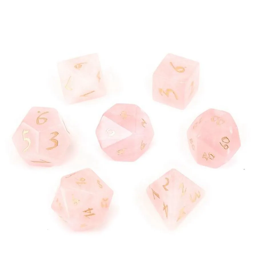 Natural Cristal Quartzo Solto Gemstones Profissional Handmade Gravar Calmãs e Dragões Número de Jogo Dice RPG Polyhedron Stone Dice 7pcs / Set Home Decor