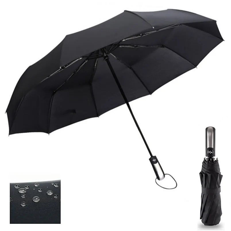 Windbestendige drie vouwen automatische paraplu regen vrouwen auto luxe grote winddicht paraplu's mannen frame 10k parasol 210721