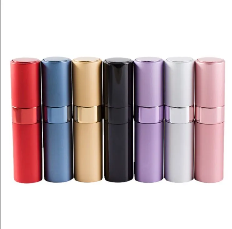 Portable Mini Spray Bottle Aluminium Perfume Butelki Atomizer Travel Refillable Puste Kontener kosmetyczny 7 Kolory 8ml