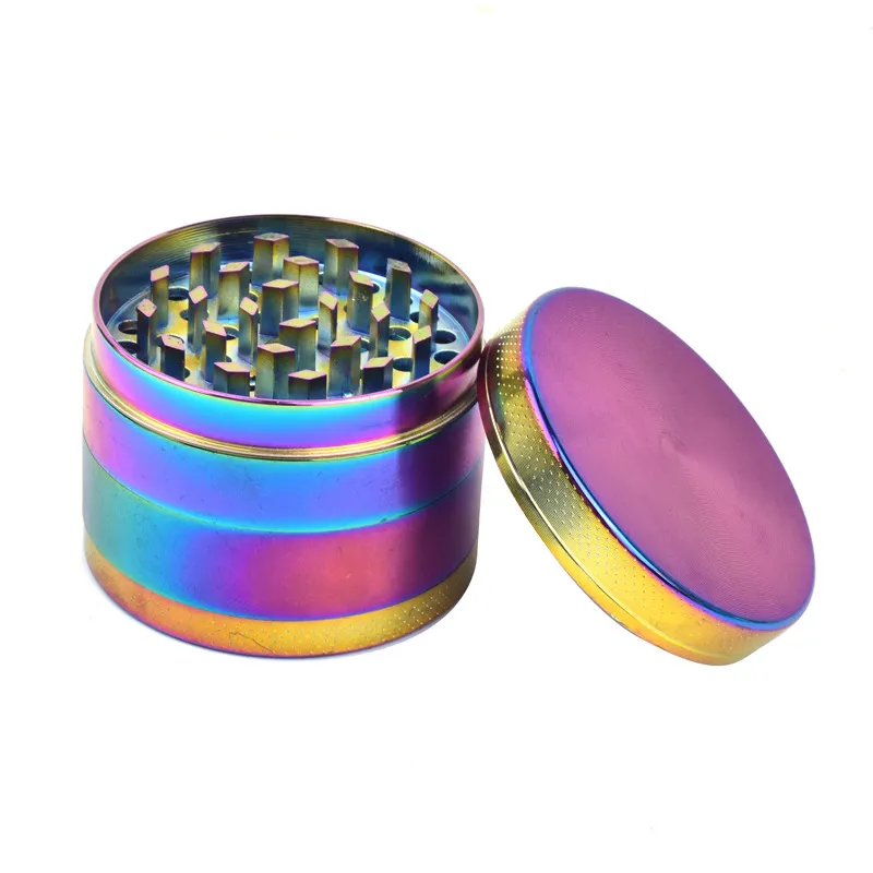 Regenbogen 50mm 4 Schichten Schicht Kräutermühlen Raucherzubehör Metall Tabakmuster Bunte Mühle Zigarettenbrecher Handmüller