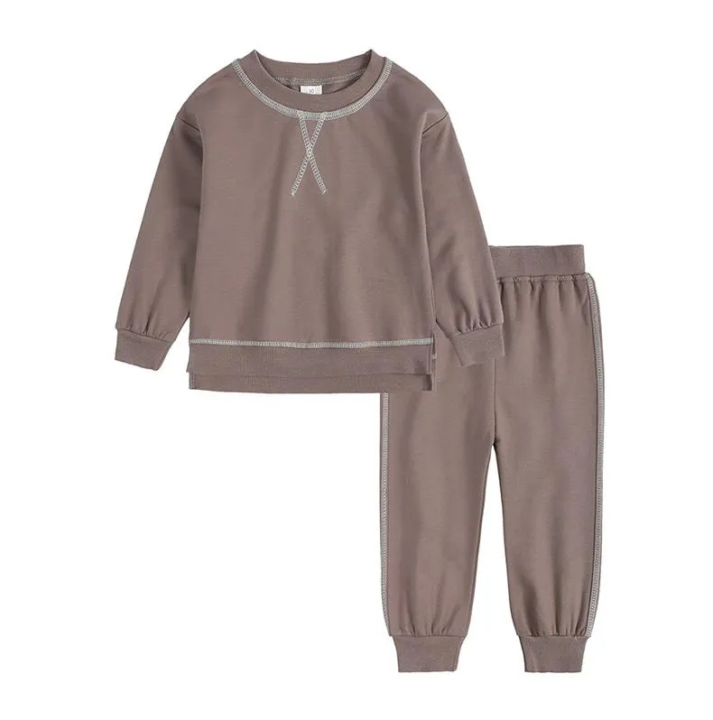 Boy Casual långärmad tröja toppbyxor outfit 2st Tracksuit Round Neck Pullover Pants Set Baby Kid Clothes