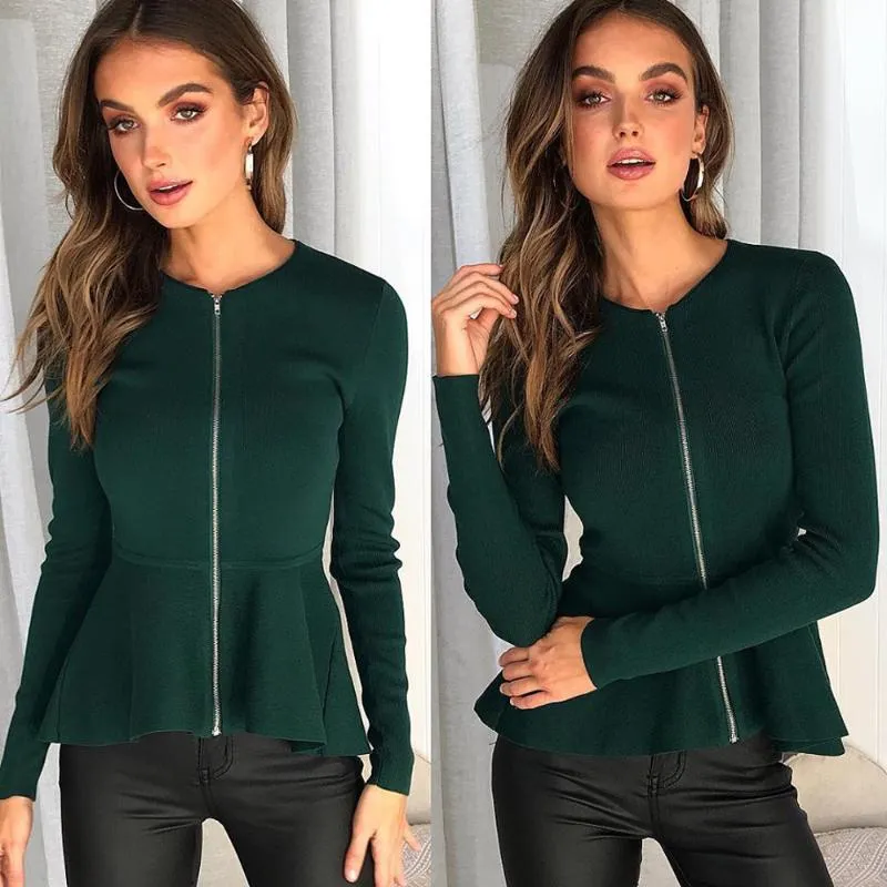 Damenjacken Frauen Schlank Herbst Unregelmäßige Rüschen Saum Sexy Mäntel Langarm Reißverschluss Pullover Tops OL Outwear DCF-18717