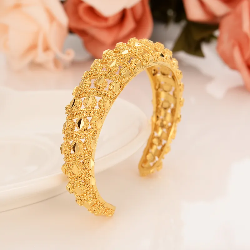 4 SZTUK Real 24 K Drobne Solid Thai Baht G / F Yellow Gold Cuff Bangle Bride Etiopian Bransoletka Biżuteria Urok Party Prezenty