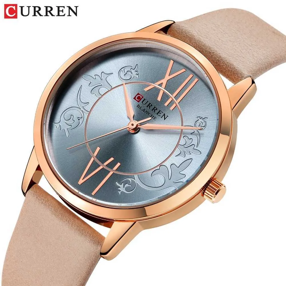 Curren Watches Woman Famous Brand Rose Gold Ladies Wrist Watches Leatehr Strap Female Wristwatch For Women Relogio Feminino 210527