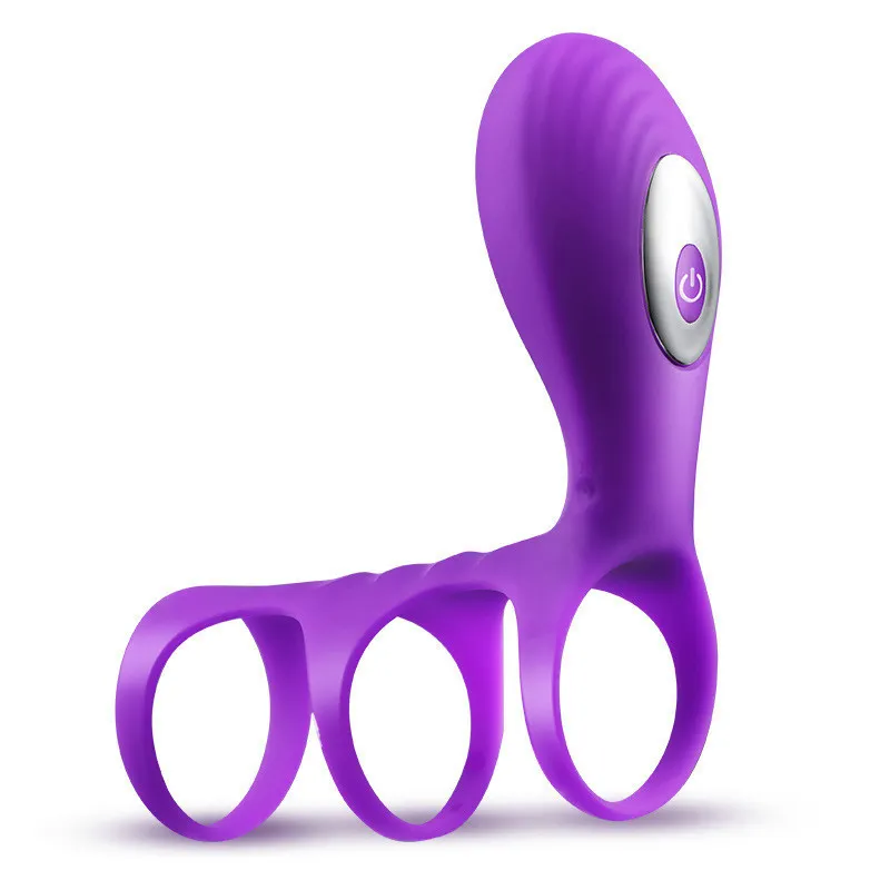 Adulto sexy brinquedo cockrings pênis silicone demora triplo bloqueio fino anel divertido casal co-vibração exerciter macho jogador vibrador