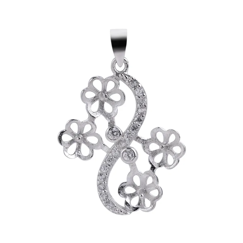 Pendentif en argent 925 Zircon, paramètres pouvant coller 4 perles pour femmes, bijoux de mariage, cadeau de saint-valentin, 5 pièces