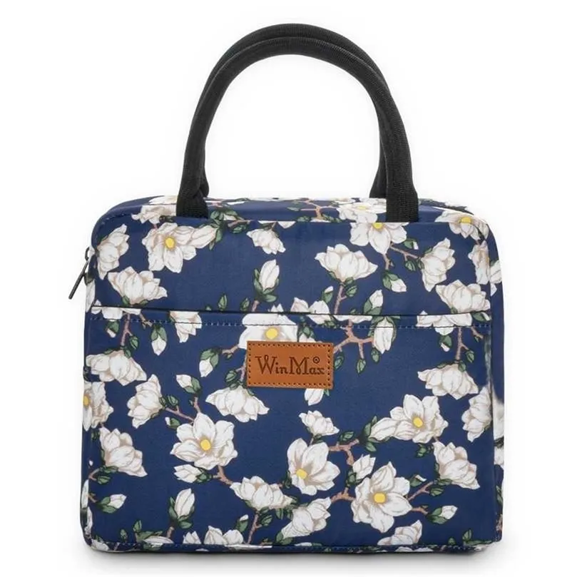 WinMax Brand Floral Print Portable Изоляционные Сумки для обеда Темальная Пища Свежий Сохраните Icepack Для Женщин Детские Вино Тот Кошельщик Сумка 211102