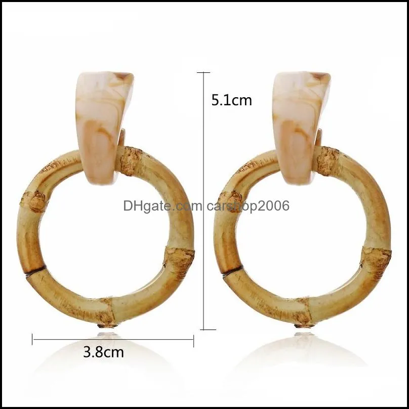 Large Round Wood Drop Earrings Natural Bamboo Pendant Exaggerated Acrylic Circle Statement Dangle Earrings for Women Jewelry Christmas