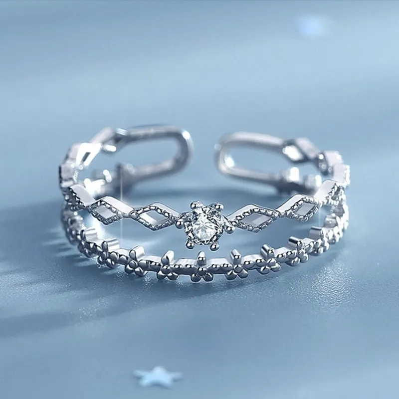 Ретро минималистское открывающее кольцо для женщин двойной слой Zircon регулируемые пальцы кольца девочка личности ювелирные изделия подарок