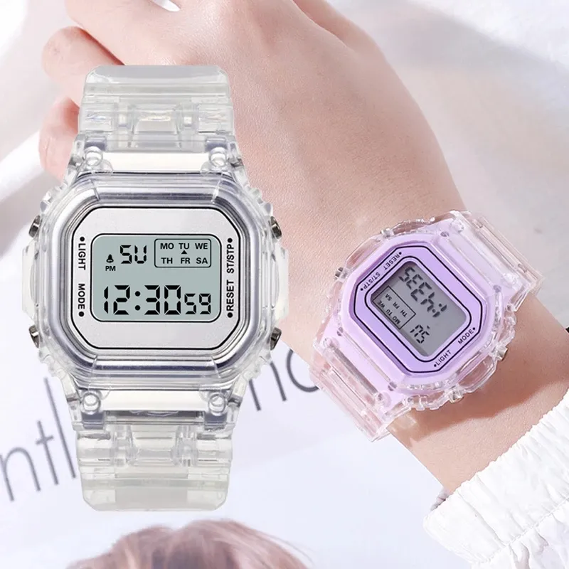 Orologio da polso New Fashion Transparent Digital Watch Quadrato Donne orologi Sport Polso elettronico Reloj Mujer Orologio