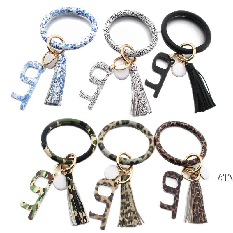 Wristlet Key Chain Bracelet with Door Opener Button Pusher Party Favor Keyring Women Bangles Keychain RRF12747