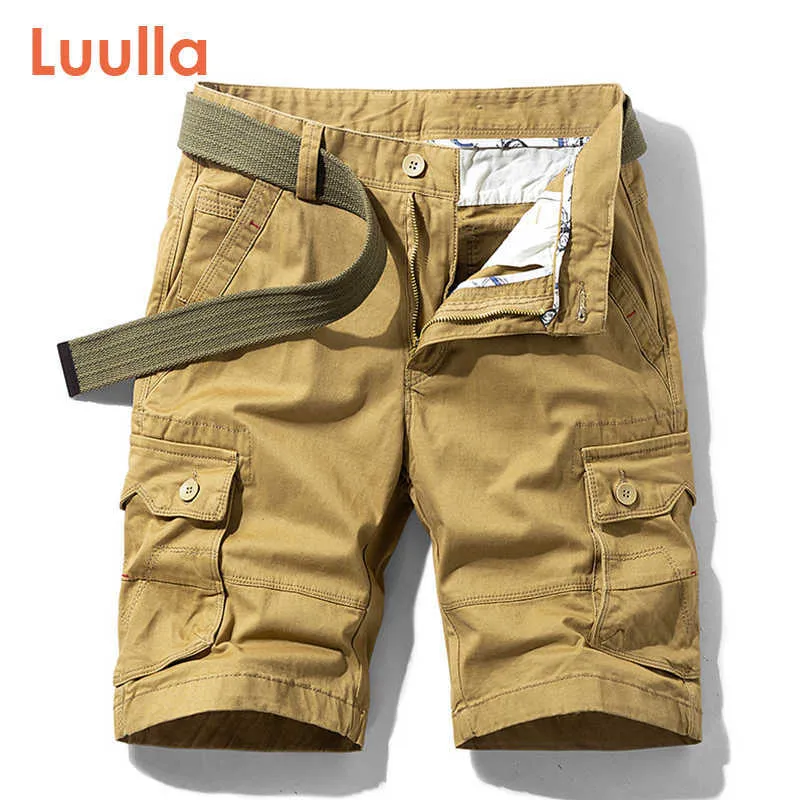 Oiata Mannen Zomer Casual Vintage Klassieke Zakken Losse Fit Cargo Shorts Uitloper Mode Twill 100% Katoen 210714