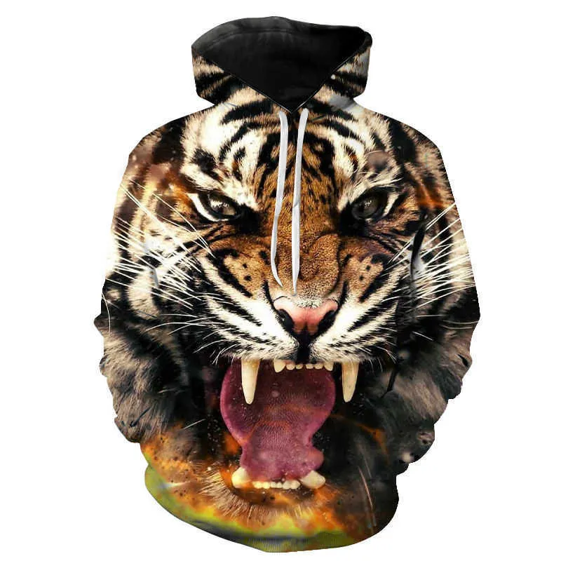 Men Women Novelty Hoodies Animal Tiger 3D Print Hooded Pullovers Casual Tracksuits Sweatshirts Fashion Teens Streetwear Hoody Y0804
