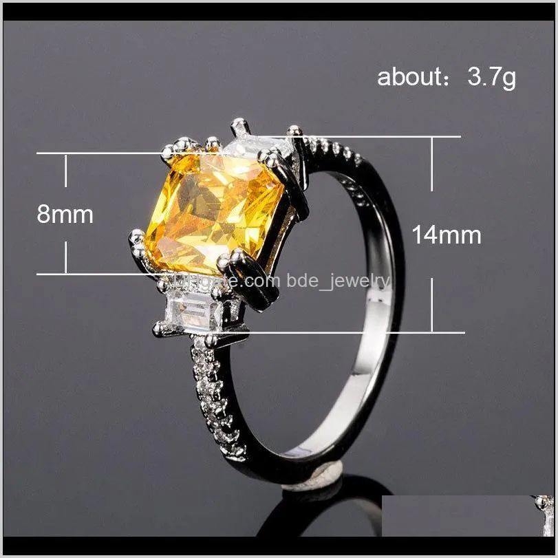 european and american fashion classic accessories square princess diamond ring inlaid with zircon women`s ring jewelry wholesale