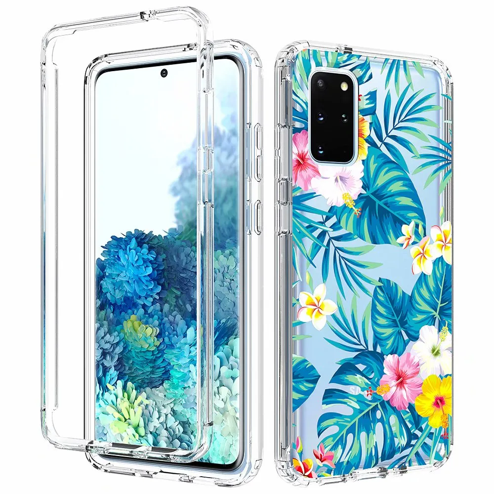 Motif de fleurs florales Clear Cases Full Body PC + Silicone TPU Housse de protection antichoc pour Samsung Galaxy S20 Ultra S21 Note 20+ Plus Note 10 S10 S9