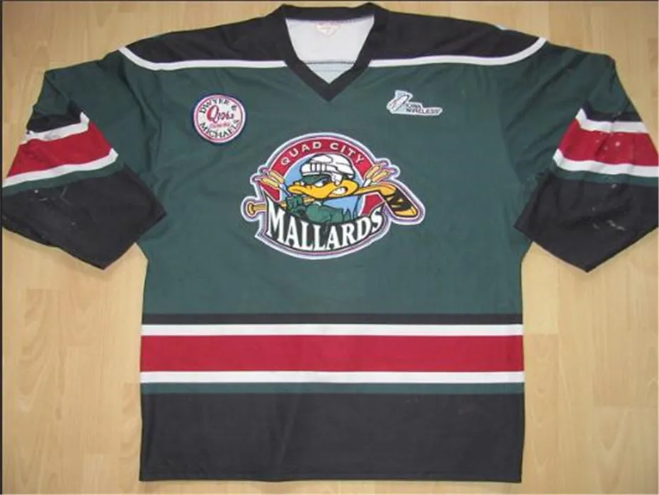 Custom Rare Vintage Quad City Mallards Road Hockey Jersey Polyester Green S 5XL Any Name Number Breathable Moisture Wicking Quick Dry