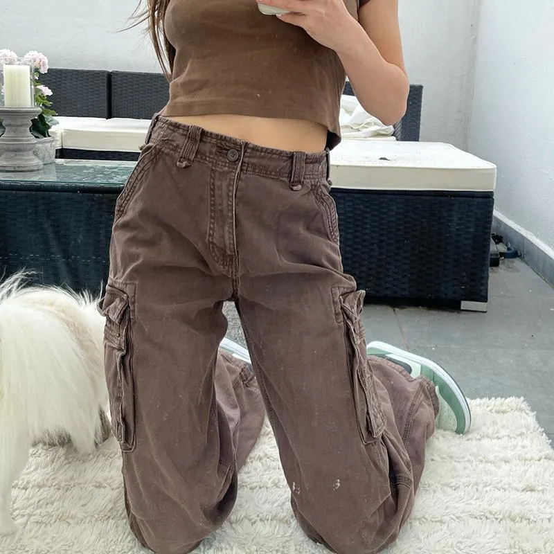 Vintage Brown Cargo Pants & Capris With Pockets For Women High Waist Y2K  Long Cargo Trousers Women For Autumn, Korean Style Hip Hop Harajuku  Streetwear From Lizhirou, $22.86