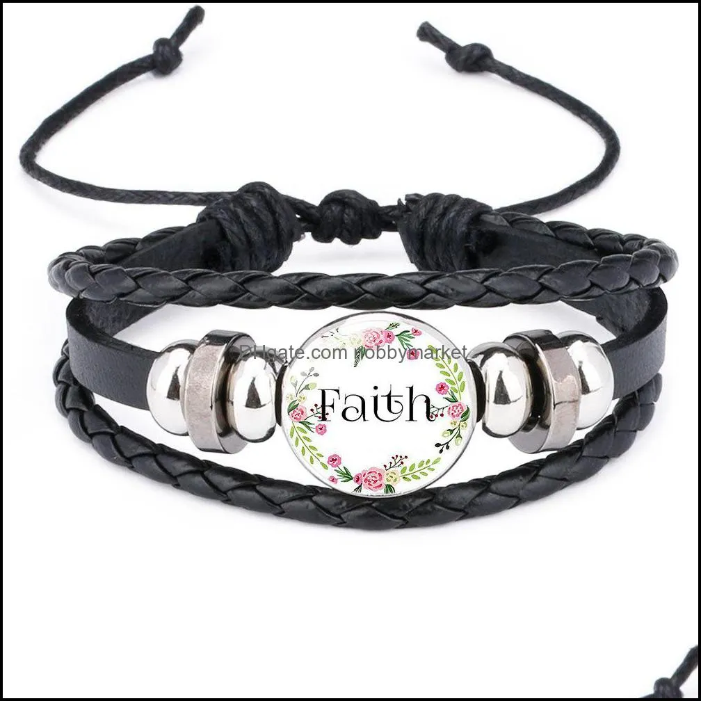 Believe Hope Faith Dream Love Charm Leather Wrap Bracelets For Women Men Inspirational Letter Wristband Bangle Fashion handmade Jewelry