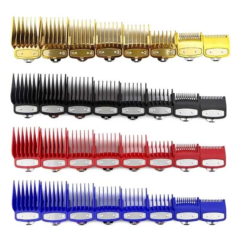 8PCS Professional Hair Clipper Limit Comb Cutting Guide Combs 1.5 / 3 / 4,5 / 6/10/13 / 19 / 25mm Ange ersättningsverktyg Kit 220124