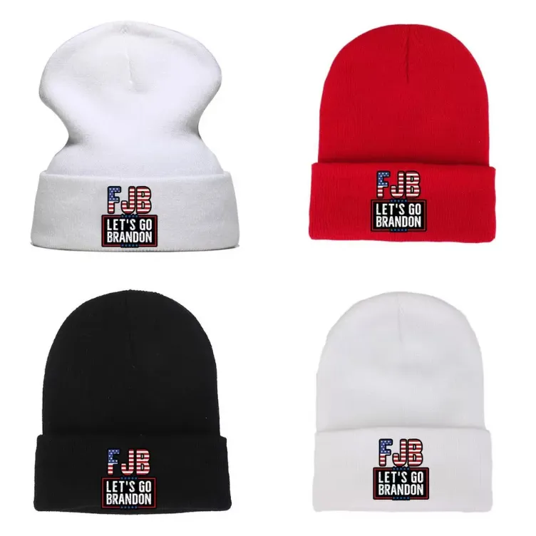 Unisexe FJB Let's Go Brandon Print Knit Winter Beanies Slouchy Cuffed Beanie Hats US Election Flag Knitted Skull Caps Brimless Anti Biden Trump 2024 Costume