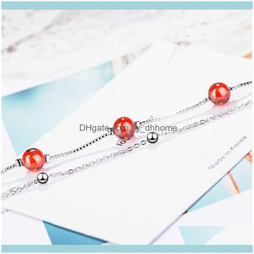 Link, Chain Korean Version Of The Small  Fashion Double Garnet Temperament Red Crystal Silver Plated Bracelets JO004