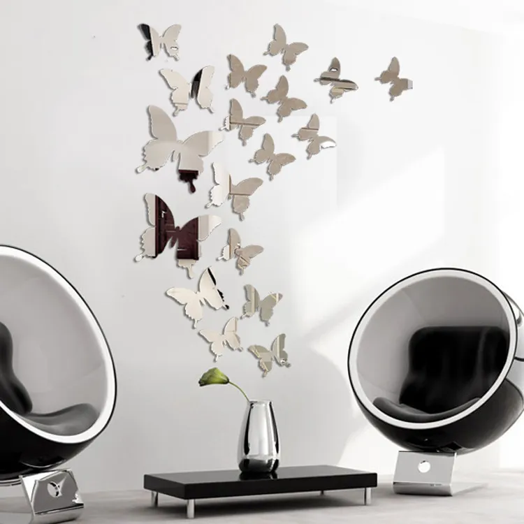 12 pièces Sticker mural miroir papillon 3D, Sticker mural papillons  amovible DIY mur Art fête de mariage décor maison décorations, Mode en  ligne