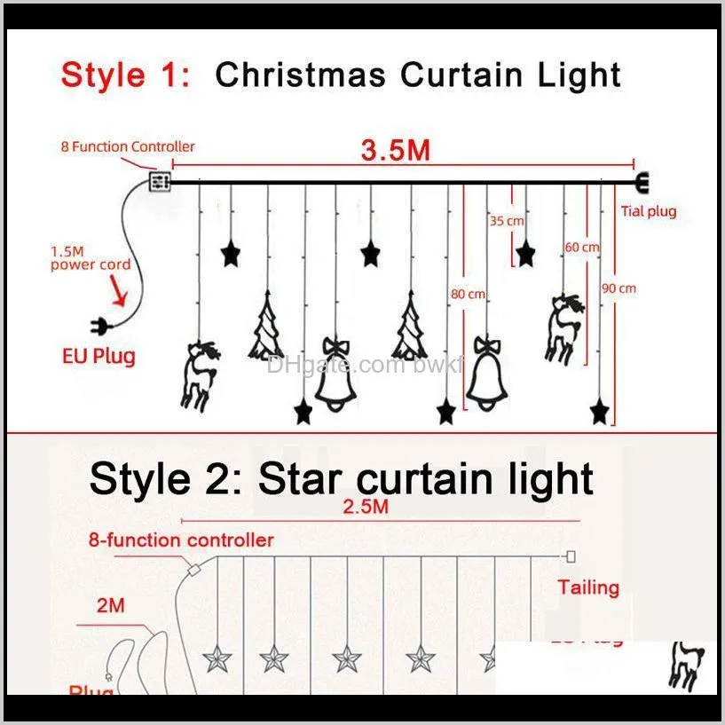 christmas lights led 3.5m curtain light garland star bells decor for home 220v fairy lights outdoor/indoor festival string light