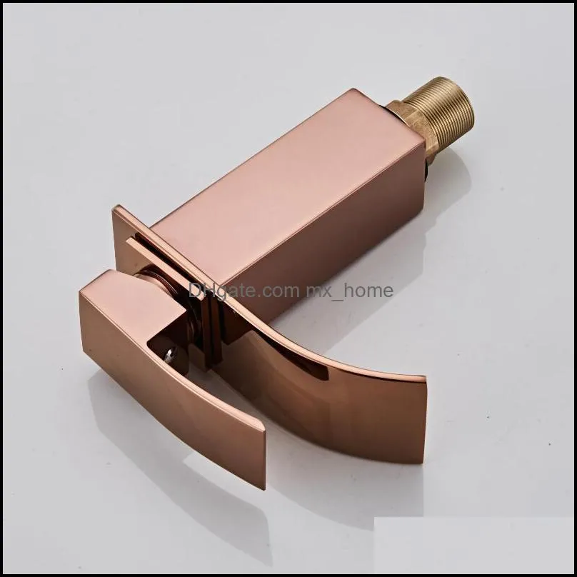 Bathroom Sink Faucets Rose Gold Faucet Brass Basin Cold And Waterfall Mixer Tap Single Handle Deck Mounted