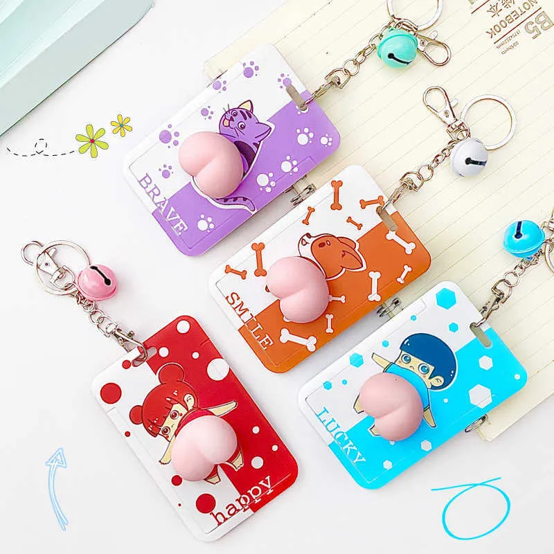 Creative Simple ID Card Cover Key Chain Fun Decopression Silicone Protective Sleeve För Cards Bil Ryggsäck Dekorationer G1019