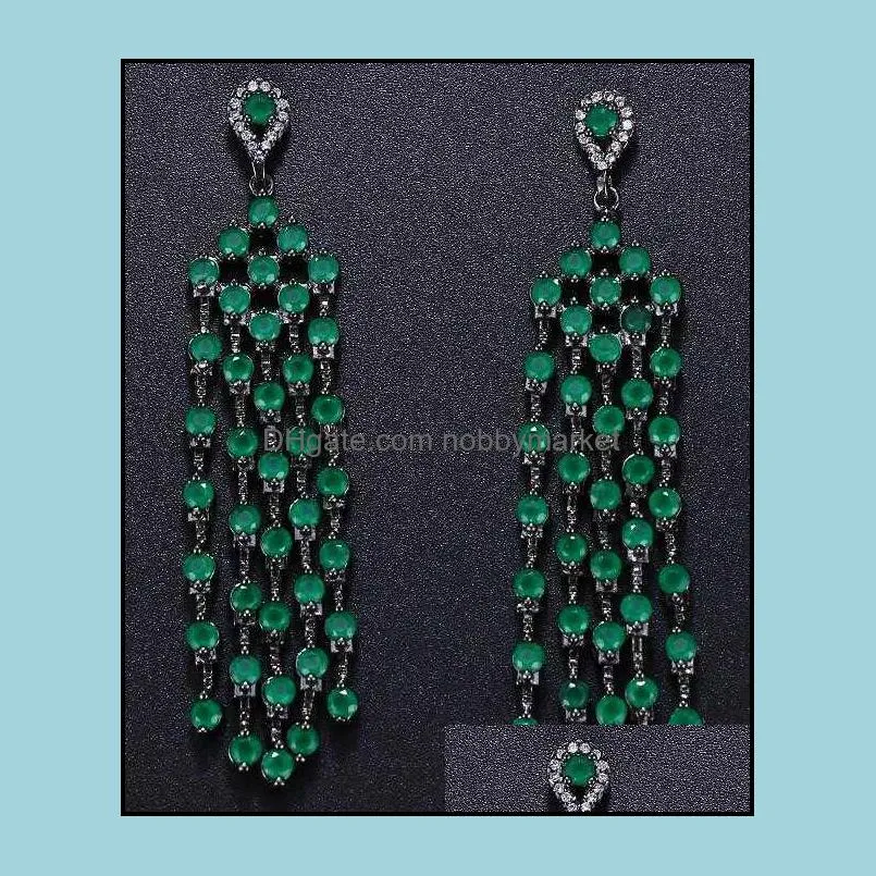 Em Luxury 3 Colors Long Earrings For Women Drop AAA Clear Cubic Zirconia Tassel Earrings Wedding Party Gift 210619