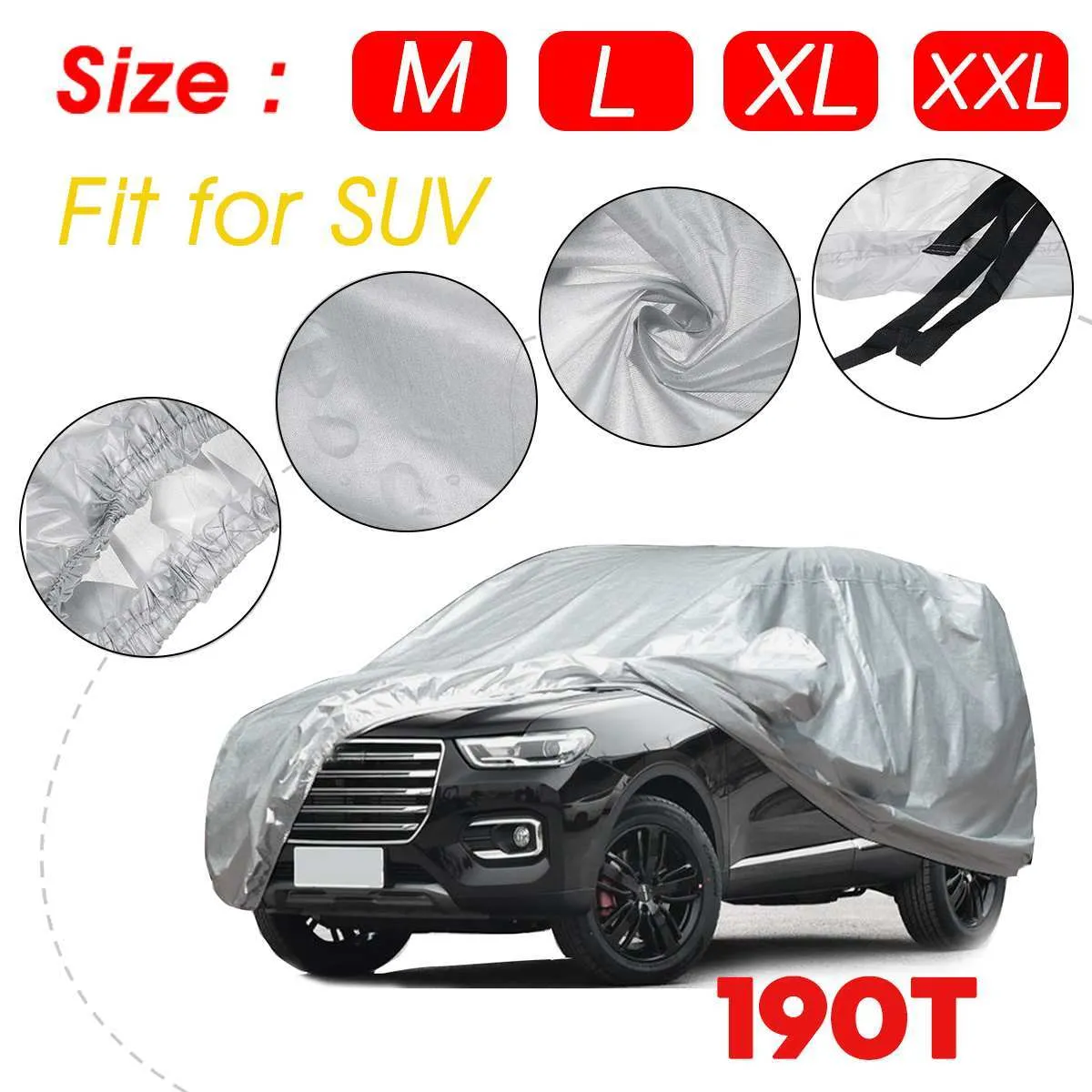 Silver Universal SUV Full Car 190T Wodoodporna pokrywa śniegu Anti UV Scratch Protector Case M / L / XL / XXL dla / Passat