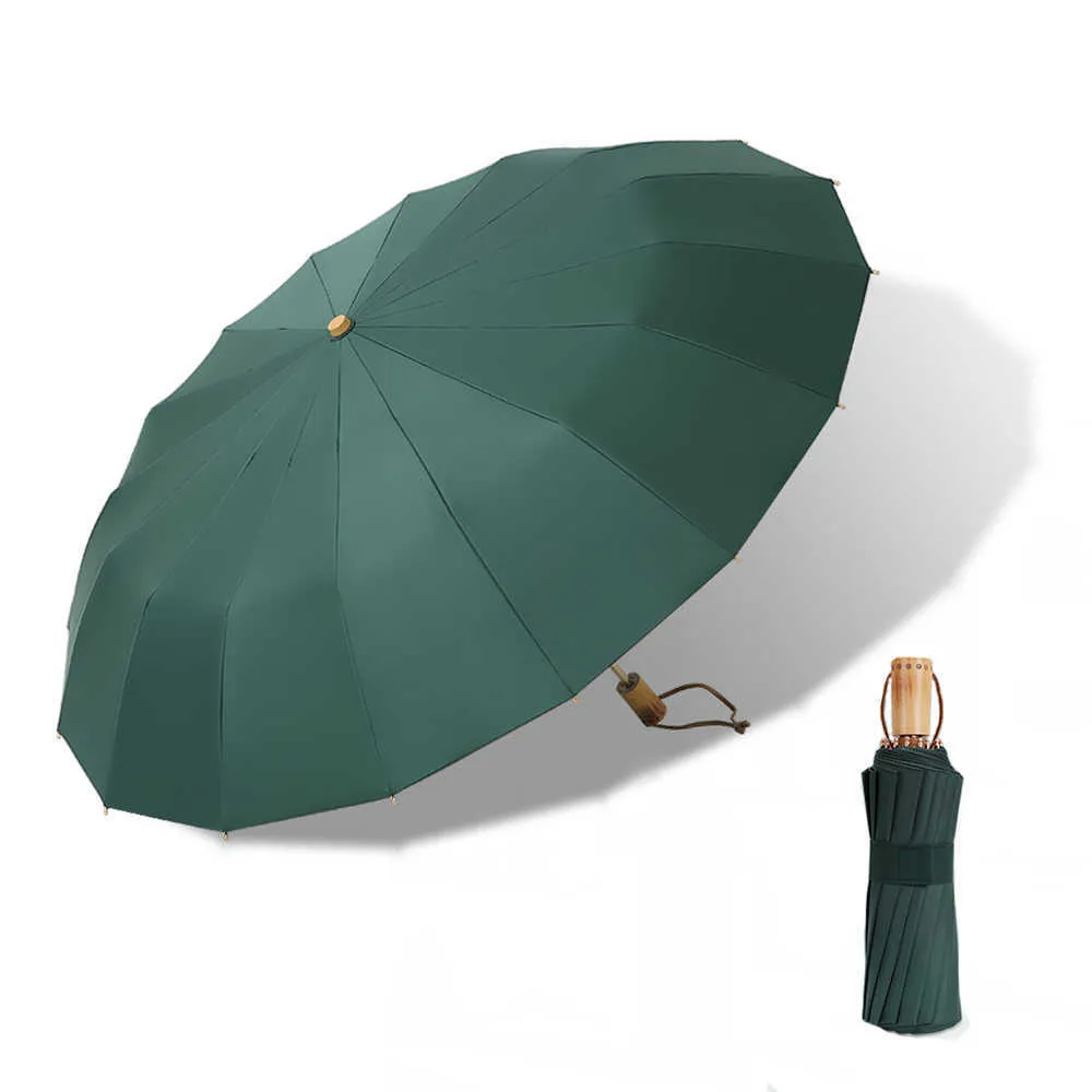 Vintage Umbrella 16 Bone Light Aluminum Alloy Rainy Solid Folding Windproof Large Men Rain Women Gift Parasol 210626