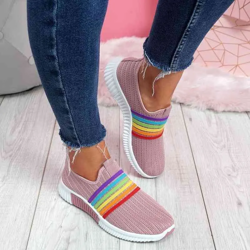 Lato Damskie Sneakers Slip On Miękkie Damskie Buty Płaskie Przypadkowe Skarpety Buty Damskie Mesh Lofaers Moda Wulkanizuj Buty 210322