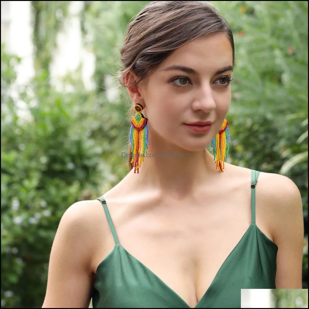 S1769 Bohemian Fashion Jewelry Hand-woven Minority Earring Rainbow Beaded Earrings