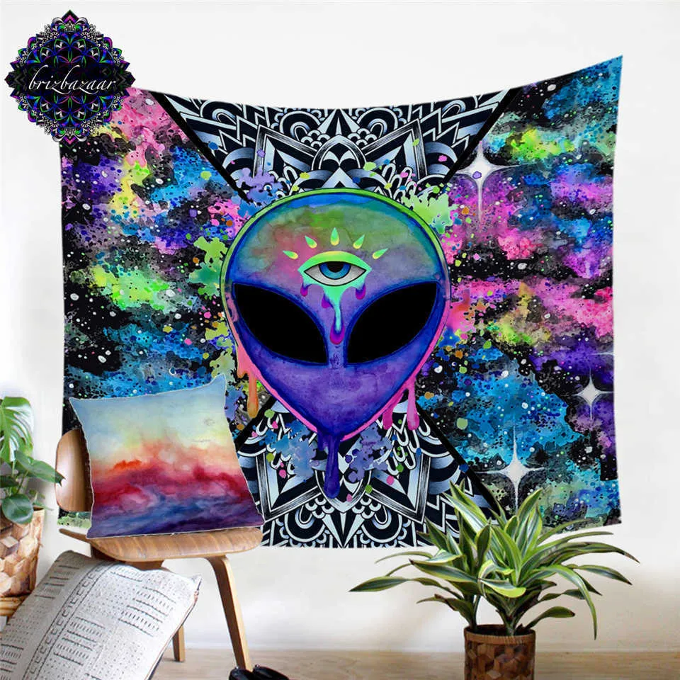 Trippy Alien by Brizbazaar gobelin ściana hipisowska dywan pokój Trippy gobelin ścienny wiszący akwarela czary tapiz Dropship T200628