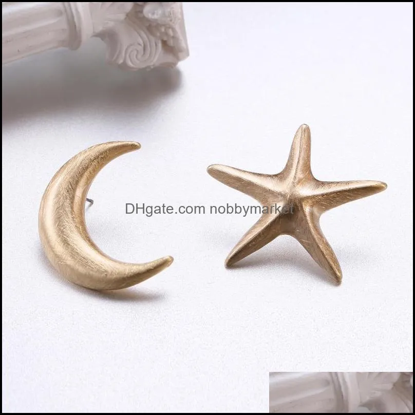 Stud Qitian Metal Moon Stars Earrings For Women Statement Gold Color Unusual Personality Fashion Trend 2021