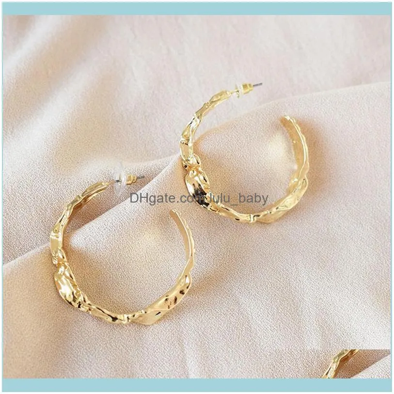 Fashion Gold Metal Abstract Irregular Big Hoop Earrings Open Round Geometric Circle Minimalist For Women Party & Huggie