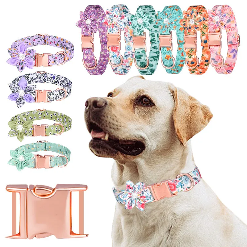 Pet Collars Removable Flower Dog Collar Lettering Dogs Pets Products 10 colors