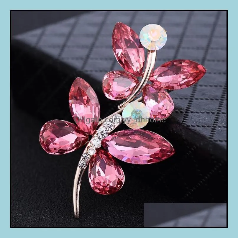 Pins, Brooches Elegant Shinning Glass Crystal And Rhinestones Leaf Flower Butterfly Pins For Women Fashion Jewelry Gifts Year