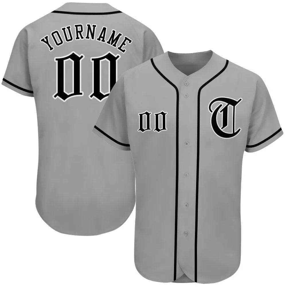 Custom cinza preto-branco-007 jersey autêntica de beisebol