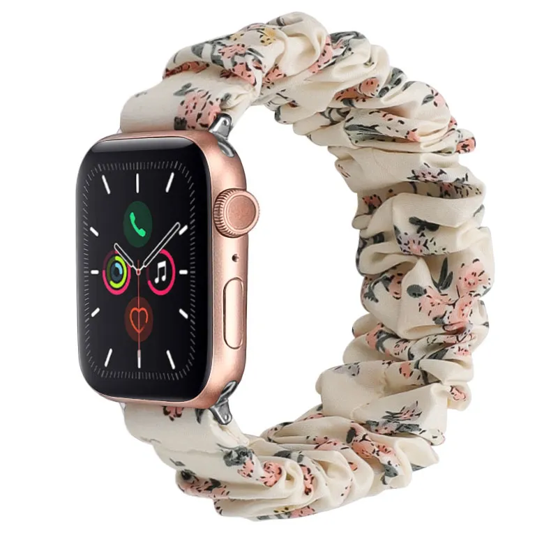 Compatible with Apple Watch Strap Scrunchies 40mm 44mm Cloth Soft Pattern Printed Fabric Wristband Iwatch Scrunchy Bands Series SE/6/5/4/3