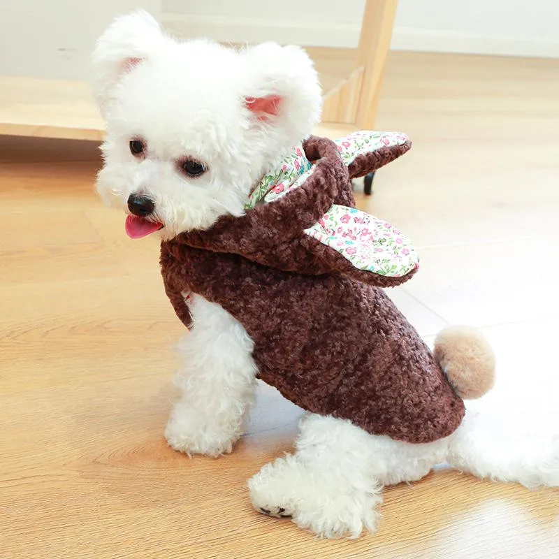 Dog Apparel, cotton-padded clothes, warm autumn and winter, plus velvet coat, floral bunny big ears
