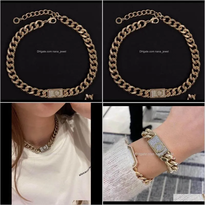 Fashion 14k gold cuban link chain necklace choker bracelet for mens and women lovers gift hip hop jewelry With BOX wjl0948